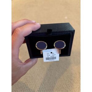 NWT Brooks Brothers Sterling Silver Onyx Oval Rhodium-Plated Cufflinks
